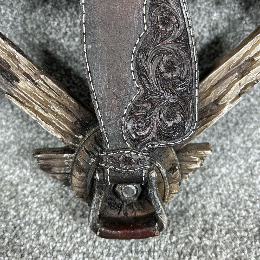 Western Wagon Wheel Horse Saddle Decor Coat Hat Rack with Hooks 14" Wide Heavy - Picture 7 of 12